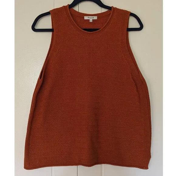 🧡 Madewell "Norris" Burnt Orange Sleeveless Tank Cotton Crewneck Sweater | XL - Picture 6 of 10